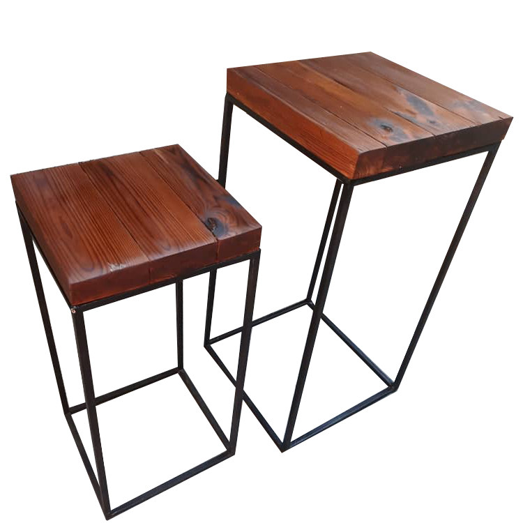 میز عسلی چوب و آهن مدل Termo C2 مجموعه دو عددی