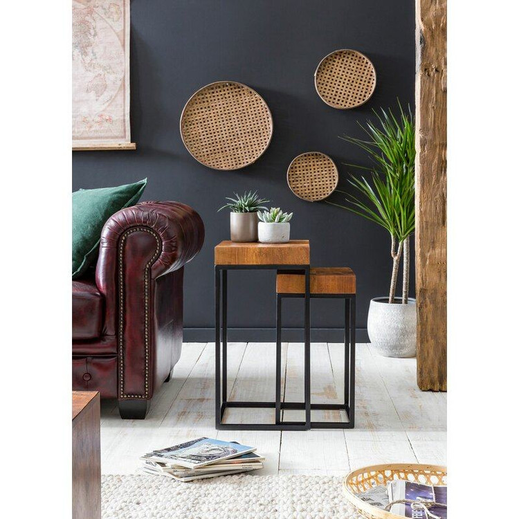 میز عسلی چوب طبیعی قطر ۴ سانت و آهن مدل Mcbride 2 مجموعه 2 عددی
