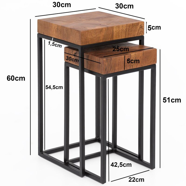 میز عسلی چوب طبیعی قطر ۴ سانت و آهن مدل Mcbride 2 مجموعه 2 عددی